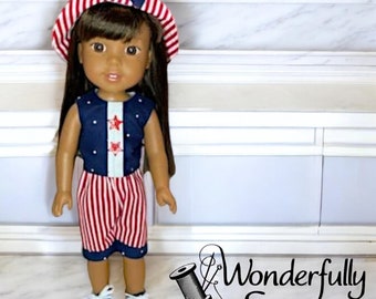 Shorts and Crop Top Outfit for 14” Dolls | Red, White & Blue | Fits WellieWishers™