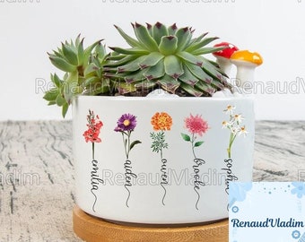 Vaso per piante da giardino personalizzato della nonna, vaso per piante di fiori del mese di nascita, fioriera all'aperto della nonna, vaso di fiori di nascita, pianta personalizzata