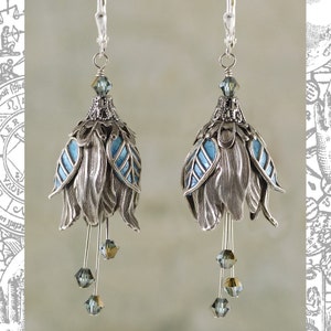 Painted Turquoise Silver Full Tulip Earrings