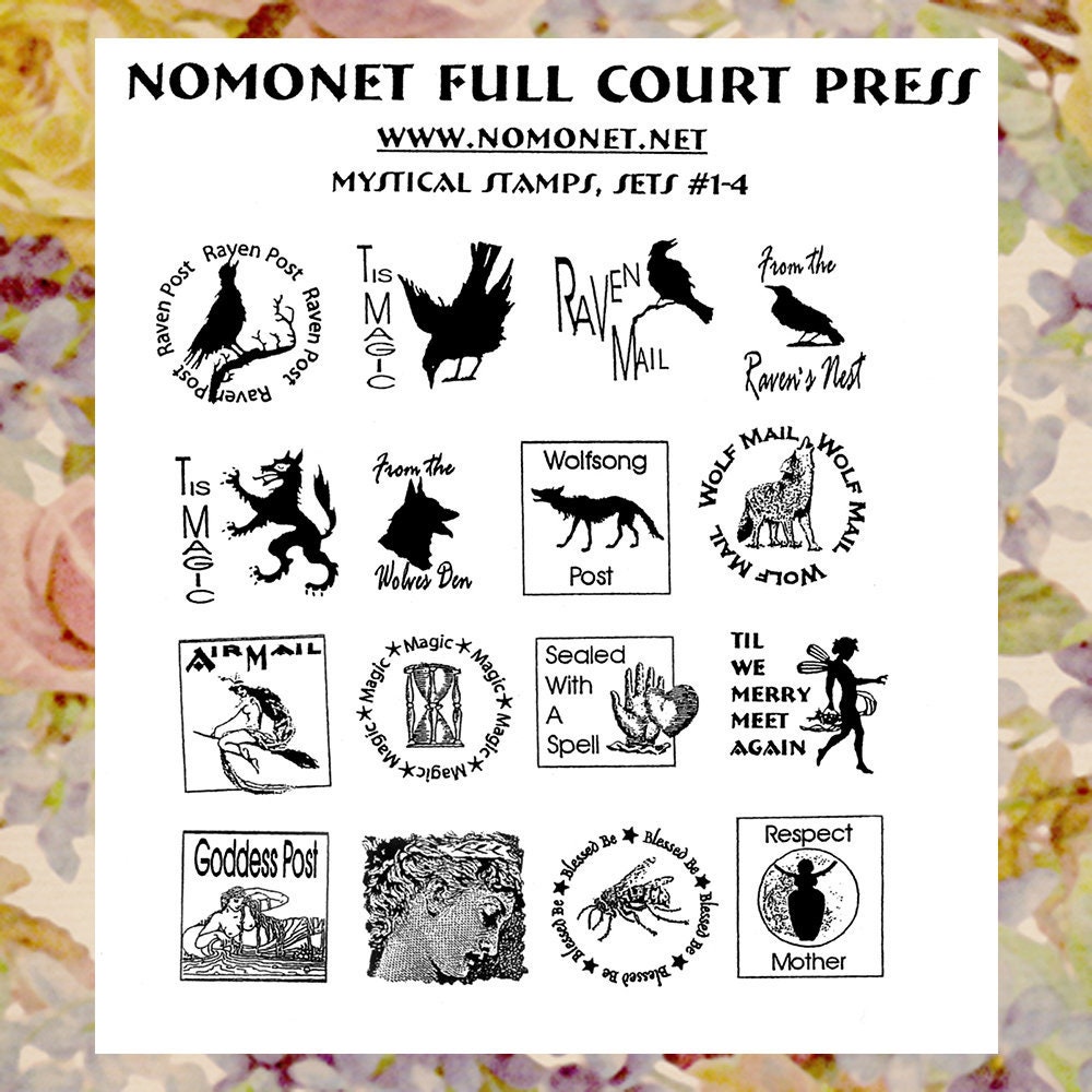 Rubber Stamps, Sixteen One Inch Square, Wolf Stamps, Witch Stamps