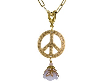Flower Child Peace Sign Necklace with multiple color options.