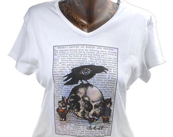 Raven on Skull Original Art T-Shirt - Size S,M, Sale