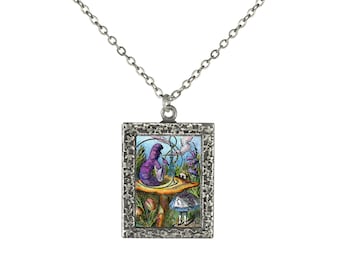 Alice in Wonderland Art Necklace - Alice and the Caterpillar