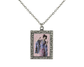 Geisha with Attitude Flipping the Bird Humorous Necklace