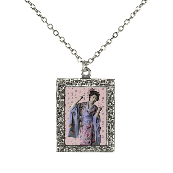 Geisha with Attitude Flipping the Bird Humorous Necklace