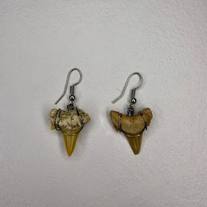 Bull Shark Tooth Earrings – Handmade Wire Wrapped Fossil Jewelry | Boho Beach Earrings | Ocean Lover Gift | Surfer Girl Jewelry