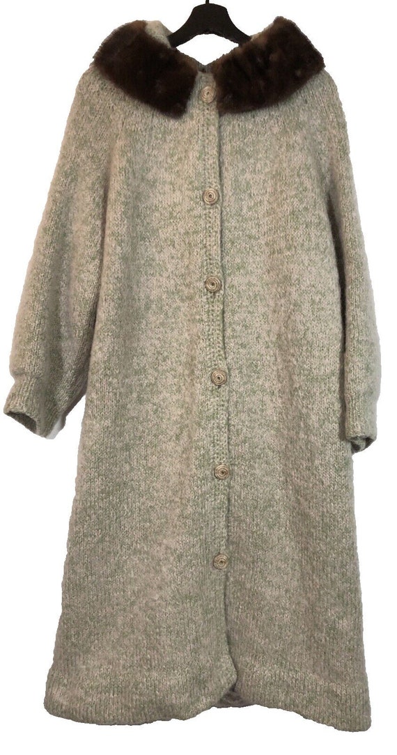 Vintage Handmade Knit Coat Mink Fur Collar Light G