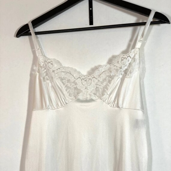 1990s White Nylon Lace Trimmed Slip Dress by Vass… - image 3