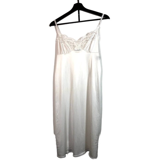 1990s White Nylon Lace Trimmed Slip Dress by Vass… - image 2