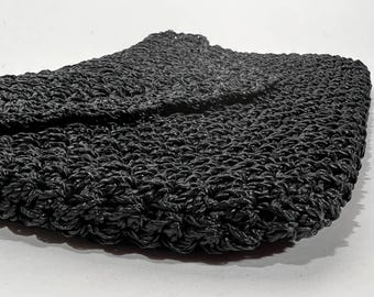 Vintage Black Crochet Clutch Purse, Scalloped Envelope, Made in Japan, Lined