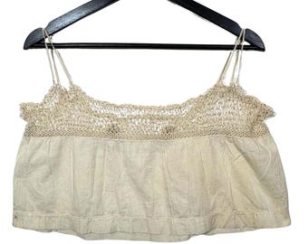Top bralette vittoriano antico in pizzo, canotta in tessuto di cotone lavorato a macchina, vintage anni 1900