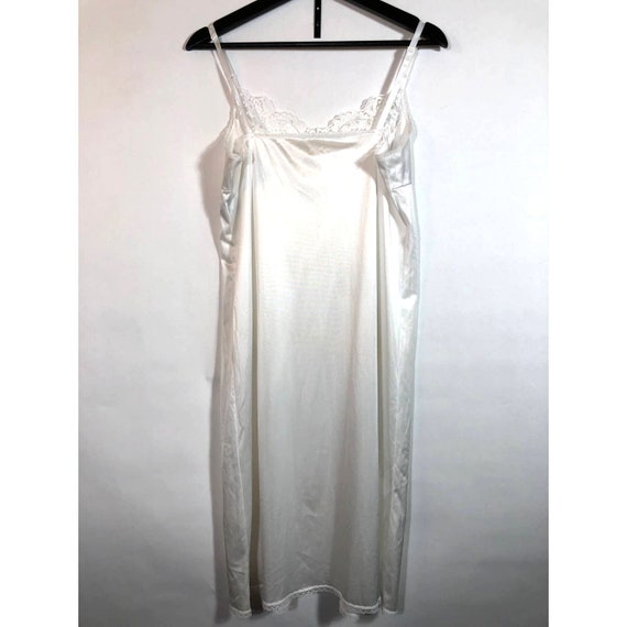 1990s White Nylon Lace Trimmed Slip Dress by Vass… - image 7