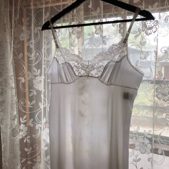 1990s White Nylon Lace Trimmed Slip Dress by Vass… - image 1