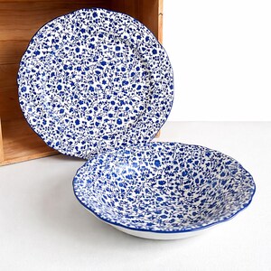 Vintage Lancaster Calico Ironstone Serving Ware-Bowl & Platter Set Blue White Transferware