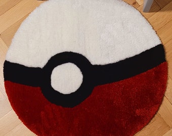 Custom, handmade and extremely soft, high-quality rug showing an great classic Pokeball!