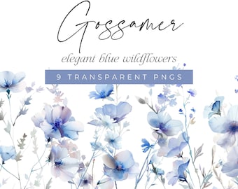 Blue Watercolor Flowers, Watercolor Florals Clipart, Wildflower Floral Bouquets, Blue Meadow Flowers, Delicate Blue Wildflower Clip Art