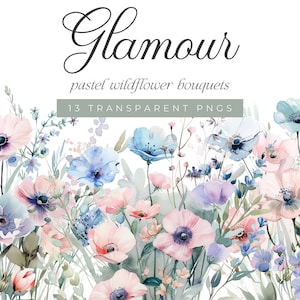 Imágenes prediseñadas florales de acuarela pastel, imágenes prediseñadas de ramos de flores silvestres rosas, imágenes prediseñadas de flores rosas, ramos florales de acuarela, imágenes prediseñadas de flores silvestres