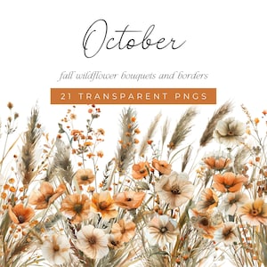 Aquarell Herbst Wildblumen Blumensträuße und Grenzen Herbst Blume Hochzeit Clipart Herbst Floral Orange Blumen Wiese Clipart Aquarelle PNGs
