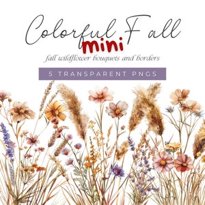 Bunter Herbst Wildblumen Clipart Aquarell Blumensträuße und nahtlose vorgefertigte Ränder für Herbsthochzeit Designs Briefpapier Clip Art PNGs