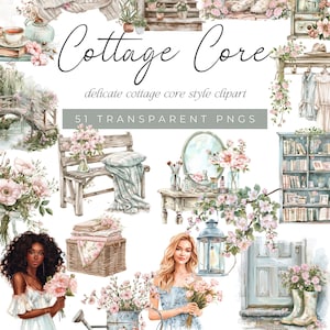 Clipart Cottage Core, Clipart acquerello Cottage Core, Illustrazione di moda, Estetica stile Cottage Core, Clipart campagna romantica