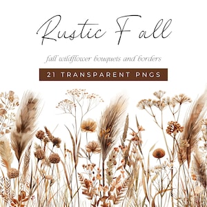 Rustikale Herbst Wildblumen Clipart Aquarell Braun Blumensträuße und nahtlose Ränder für Herbsthochzeit Designs Briefpapier Clip Art PNGs