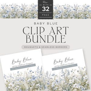 Baby Blaue Wildblumen Blumensträuße und Ränder, Aquarell Blumen Clipart, Weiche Baby Blaue Aquarell Blumen Grafiken, Frühlingsblumen Illustrationen