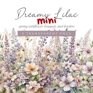 Light Purple Lilac Watercolor Flower Bouquets, Soft Purple Floral Clipart, Lilac Watercolor Wildflower Clipart, Wildflower Meadow Borders