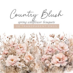 Clipart floral de primavera rosa empoeirado, buquês de flores silvestres em aquarela, gráficos de casamento rústicos, conjunto de flores em aquarela digital marrom e creme PNG