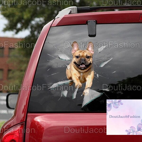 French Bulldog Crack Car Sticker, Dog Car Window Sticker, Bulldog Sticker, Dog Sticker For Car, Bulldog Lover, Bulldog Car Decor