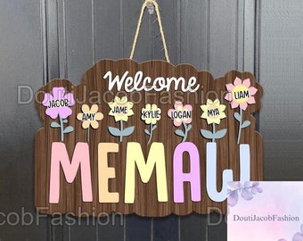 Welcome To Grandma Mom's Garden Wood Sign, Custom Wood Sign 2 Layered, Wood Plaque Custom, Grandma's Garden Door Hangers, Wood Plaque Sign