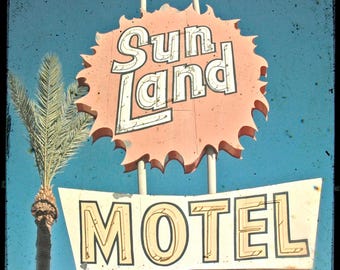 SUN LAND Unframed 5x5 Photo - Motel Neon Sign Photography Print