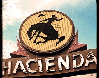Hacienda Motel Cowboy Neon Sign UNFRAMED 5x5 Fine Art Photo