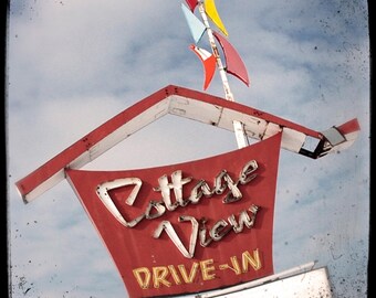 COTTAGE VIEW Drive-In UNFRAMED 5x5 Photo - Neon Sign Photography Print