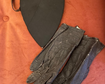 Gants anciens époque victorienne noirs et accessoire vintage rare insolite