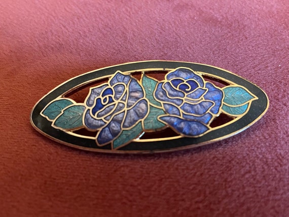 Vintage blue flower cloisonné brooch lovely pretty - image 1