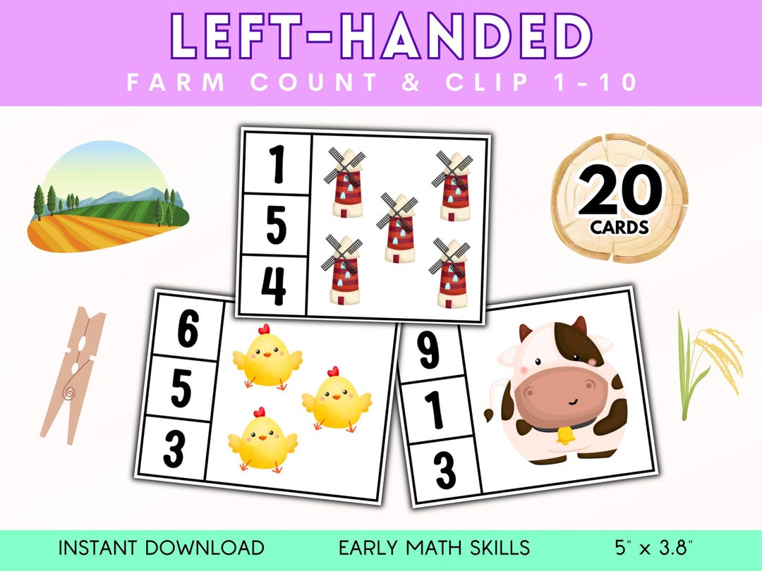 Math Left Hand Farm Animals Count and Clip, Lefthanded Resources, Digital Education ...