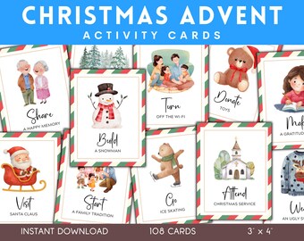 Tarjetas de actividades para el calendario de Adviento de Navidad. Cuenta regresiva para Navidad. Actividades navideñas imprimibles para niños de preescolar y adolescentes. Tradiciones navideñas familiares.