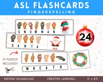 ASL Flashcards for Beginners, Deaf Education, Speech Therapy Tool, Learn Sign Language, Christmas Activity, PreK Printables, Montessori