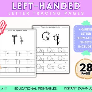 Exercice d'écriture manuscrite pour gaucher Feuilles de travail pour le traçage de l'alphabet Activité préscolaire Maternelle maternelle Ressources d'apprentissage sur la reconnaissance des lettres