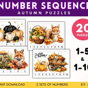 Number sequence puzzle Preschool number puzzle Count to 10 Fall printable activity Number recognition Autumn learning Homeschool resources