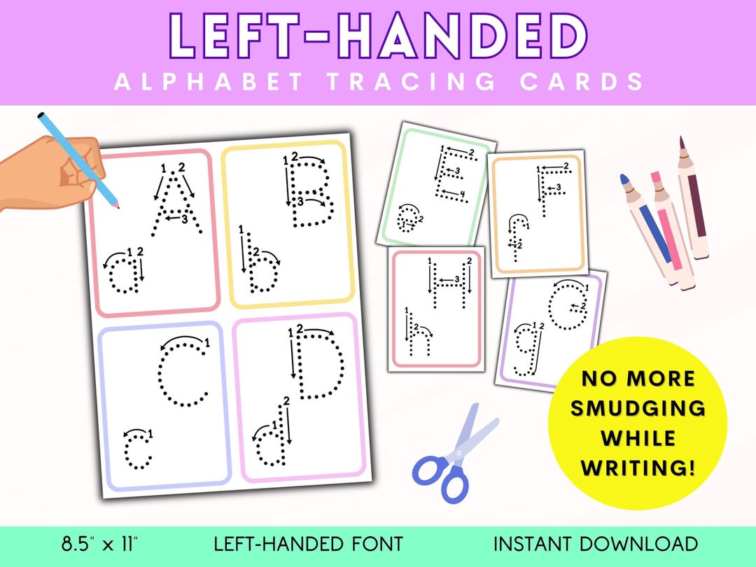 Letter Tracing Cards for Lefthanded Kids, Printable Alphabet