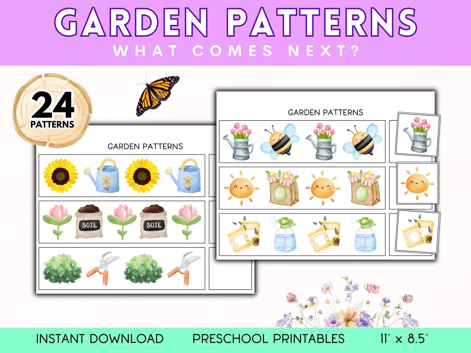 Garden Patterns, Preschool Worksheets, Printable Activity, Cut and ...