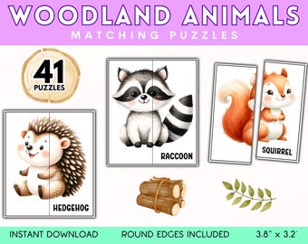 Animal Matching Games, Woodland Animal Matching Activity, Matching Cards for Kids, Learning Binder for Toddlers, Printable Symmetry Cards