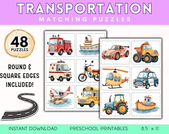 Transportation matching game for kids, Preschool matching activity, Printable toddler flashcards, Vehicle match cards, Pre-k activities, PDF