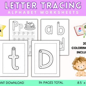 Hojas de trabajo de seguimiento de letras para preescolares, práctica de mayúsculas y minúsculas, actividad divertida de escritura a mano para niños