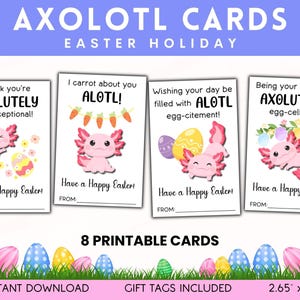 Etiquettes cadeaux imprimables Joyeuses Pâques, étiquettes de faveur Axolotl, cartes de classe de Pâques pour l'école, étiquette de bonbons de Pâques pour la classe, étiquettes de cadeaux pour enfants