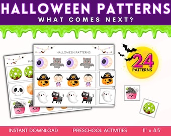 Halloween Patterns Brain Teaser Puzzles Pattern Recognition Matching Game Preschool Quiet Game Toddler Learning Pre-K Montessori at Home