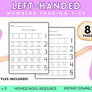 Left-Handed Number Tracing Worksheets Preschool Activities PreK Kindergarten Math Homeschool Resources Handwriting Practice Number Formation