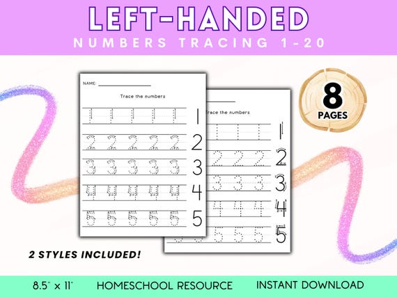 Left-Handed Number Tracing Worksheets Preschool Activities PreK Kindergarten Math Homeschool Resources Handwriting Practice Number Formation