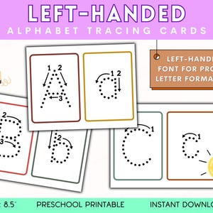 Flash-kaarten voor alfabetten, oefenbladen handschrift voor kinderen, linkshandige werkbladen, afdrukbaar voor kleuters